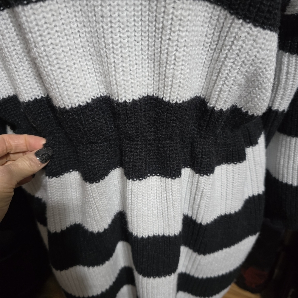 Striped Black and White Turtleneck Sweater Dress, XL - Picture 3 of 7